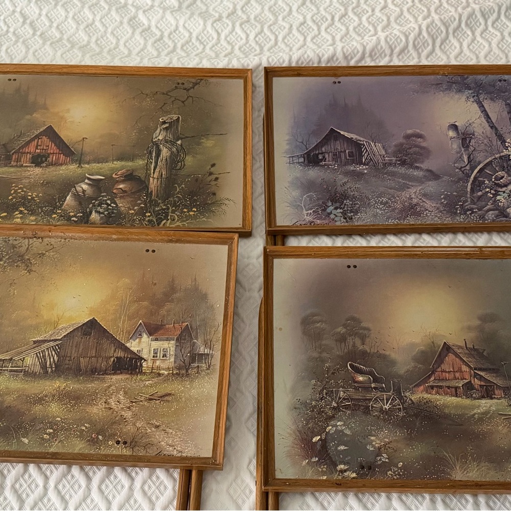 Set of 4 Vintage Rustic Farm TV Trays